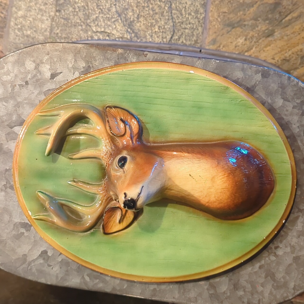 Vintage Chalkware Buck Deer Plaque 3D Mount